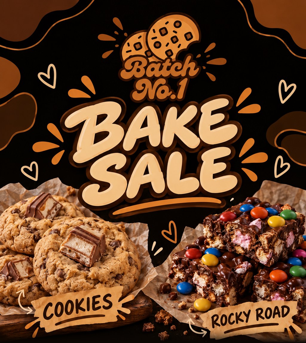 Batch No.1 poster with cookies and rocky road